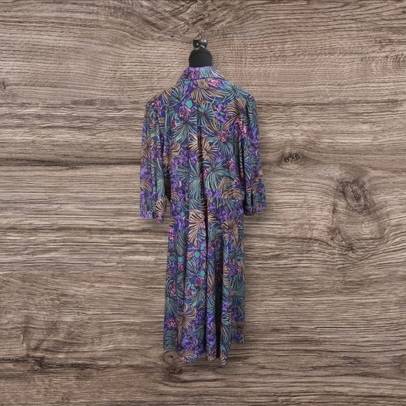 Sears Vintage Asymmetrical Dress with Purple and Blue Floral Pattern Size 16 - Picture 2 of 5